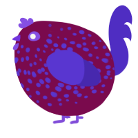 A wine and indigo chicken with a speckle pattern