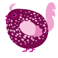 A wine and pink chicken with a speckle pattern