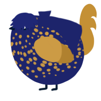 A navy and gold chicken with a speckle pattern
