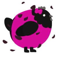 A fuchsia and black chicken with a head pattern