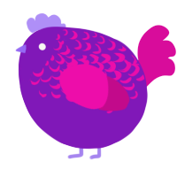 A violet and fuchsia chicken with a half-lace pattern
