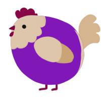 A violet and beige chicken with a head pattern