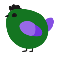 A leaf and blurple chicken
