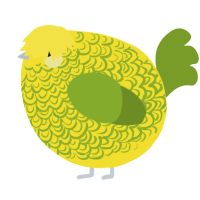 A yellow and chartreuse chicken with a double-lace pattern