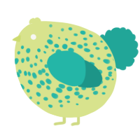 A lemon and turquoise chicken with a speckle pattern
