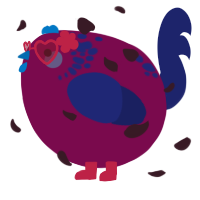 A wine and navy chicken with a neck-speckle pattern
