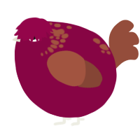 A maroon and russet chicken with a neck-speckle pattern