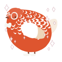 A vermilion and cream chicken with a half-lace pattern