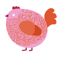 A pink and vermilion chicken with a double-lace pattern