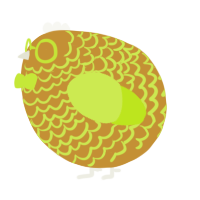 A gold and lime chicken with a lace pattern