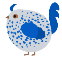 A mist and ultramarine chicken with a speckle pattern
