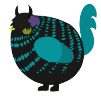 A sable and teal chicken with a bar pattern