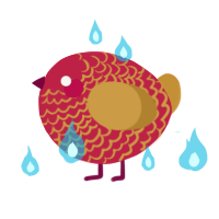 A crimson and gold chicken with a lace pattern