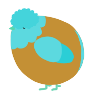 A gold and aqua chicken with a head pattern