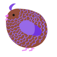 A russet and blurple chicken with a lace pattern