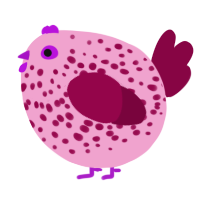 A pink and maroon chicken with a speckle pattern