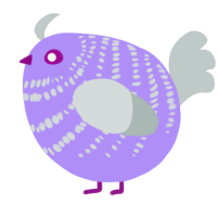 A lilac and silver chicken with a bar pattern