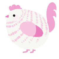 A white and pink chicken with a bar pattern