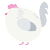 A white and mist chicken with a neck-speckle pattern