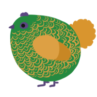 A viridian and orange chicken with a double-lace pattern
