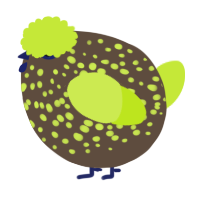 A bark and lime chicken with a speckle pattern