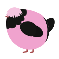 A pink and black chicken with a head pattern