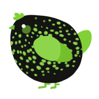A black and grass chicken with a speckle pattern