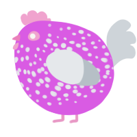 A orchid and mist chicken with a speckle pattern