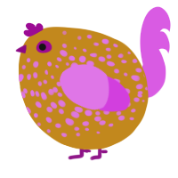 A ochre and orchid chicken with a speckle pattern