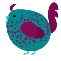 A teal and wine chicken with a speckle pattern