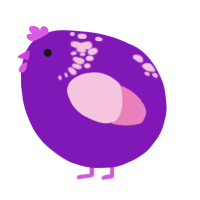 A violet and pink chicken with a neck-speckle pattern