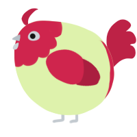 A apple and crimson chicken with a head pattern