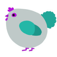 A silver and turquoise chicken