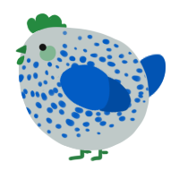 A silver and ultramarine chicken with a speckle pattern