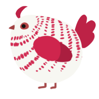A white and crimson chicken with a bar pattern