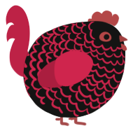 A black and crimson chicken with a lace pattern