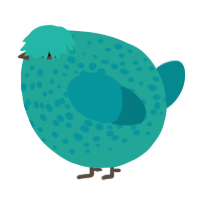 A turquoise and teal chicken with a speckle pattern