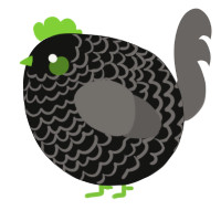 A black and grey chicken with a lace pattern