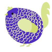 A indigo and lemon chicken with a lace pattern