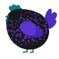 A sable and indigo chicken with a speckle pattern