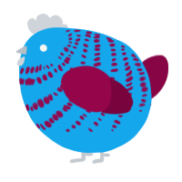 A sky and maroon chicken with a bar pattern