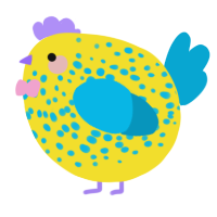 A yellow and cerulean chicken with a speckle pattern