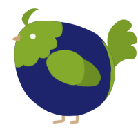 A navy and chartreuse chicken with a head pattern