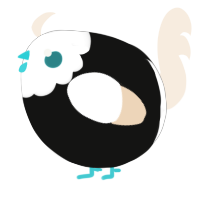 A black and cream chicken with a head pattern