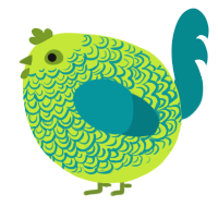 A lime and teal chicken with a double-lace pattern