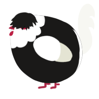 A sable and white chicken with a head pattern