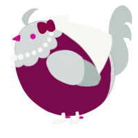 A wine and silver chicken with a head pattern