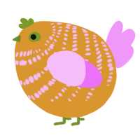 A orange and lavender chicken with a bar pattern