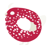 A crimson and white chicken with a speckle pattern