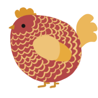 A red and honey chicken with a lace pattern